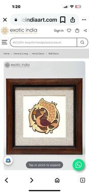 NEW Exotic India Art 8" Carved Wood Peacock Framed Artwork